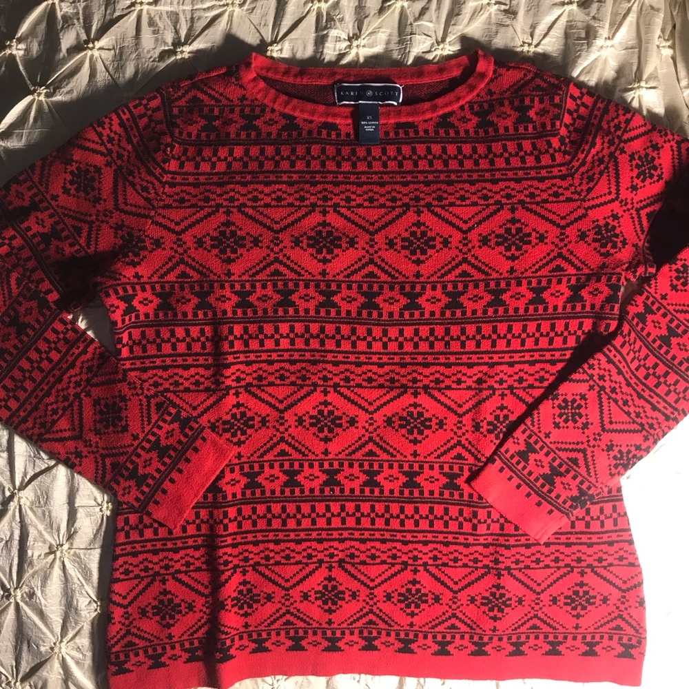 Karen Scott Red and Black Patterned Sweater